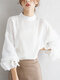 Mesh Patchwork Solid Color Long Sleeve Blouse For Women - White