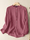 Solid Long Sleeve Button Front Crew Neck Blouse - Pink