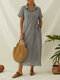 Casual Lapel Pockets Plus Size Dress with Belt - Grey