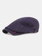 Men Cotton Solid Color Retro All-match Forward Hat Flat Cap Beret - Navy