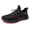 Men Mesh Breathable Elastic Lace Up Casual Sport Running Shoes - Black & Red