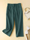 Solid Casual Pocket Gamba larga Pantaloni Per donna - verde