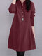 Solid Long Sleeve Stand Collar Button Front Blouse - Wine Red
