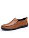 Men Hand Stitching Soft Driving Loafers Slip On Business Casual Shoes - Brown