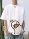 Mens Cartoon Animal Letter Print Crew Neck Short Sleeve T-Shirts Winter - White