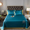 3Pcs Ice Silk Embroidered Bed Sheet Washable Solid Color Seamless Silk Sheet - Blue