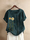 Floral Printed Short Sleeve O-Neck T-shirt For Women - Dark Green