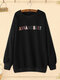 Letter Bear Print Crew Neck Plus Size Pullover Sweatshirt - Black