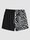 Men Abstract Spliced Print Elastic Waist Mid Length Quick Dry Board Shorts - Black
