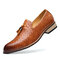 Men Brogue Style Tassel Slip-on Hard Wearing Casual Business Shoes - Brown