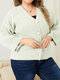 Plus Size Loose Solid Button Casual Cotton V-neck Cardigan - White