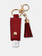 Women Faux Leather Casual Tassel Portable Disinfectant Keychain Pendant Bag Accessory - Wine Red