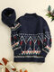 Christmas Long Sleeve Crew Neck Loose Sweater With Scarf - Navy