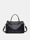 Women Faux Leather Vintage Anti-Theft Large Capacity Tote Handbag Shoulder Bag - Black