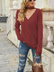 Fashion Solid Color V-neck Long Sleeve Plus Size Sweater for Women - Wine Red