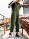 Mens Solid Button Design Casual Cargo Overall With Pocket - Army Green