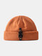 Unisex Solid Knitted Metal Buckle Decoration Fashion Warmth Elastic Brimless Beanie Landlord Cap Skull Cap - Orange
