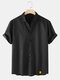 Mens Label Lapel Button Up Black Basics Short Sleeve Shirt - Black