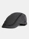 Mens Cotton Solid Embroidery Threads Letters Metal Label Sunshade Casual Beret Forward Hat Newsboy Cap Flat Cap - Dark Gray