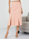 Solid Slit Contrast Stitch High Waist Midi Skirt For Women - Pink
