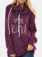Letter Print Turtleneck Long Sleeve Casual Sweatshirt For Women - Purple