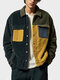 Mens Color Block Patchwork Flap Pocket Corduroy Shirt Jacket Winter - Green