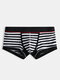 Men Striped Cotton Boxer Briefs Comfortable Contrast Color Contour Pouch Underwear - Black 2#