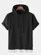 Mens Contrast Faux Twinset Loose Casual Short Sleeve Hooded T-Shirts - Black