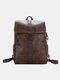 Men Retro PU Leather Large Capacity Outdoor 15.6 Inch Laptoop Bag Backpack - Brown