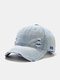 Unisex Denim Distressed Frayed Edge Embroidery Trendy Adjustable Outdoor Sunshade Peaked Caps Baseball Caps - Blue
