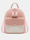 Women Faux Leather Fashion Casual Mini Colorblock Multifunction Backpack Shoulder Bag - Pink