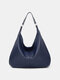 Women PU Leather Large Capacity Vintage Shoulder Bag Handbag Tote - Blue