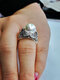 Vintage Butterfly Ring Pearl Diamonds Inlaid Women Jewlery Gift - Silver
