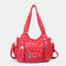 Women Multi-Pocket Crossbody Bag Soft Leather Shoulder Bag - Red