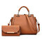 2 PCS Women PU Leather Handbag Leisure Solid Crossbody Bag - Brown
