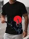 Mens Japanese Warrior Print Crew Neck Short Sleeve T-Shirts - Black