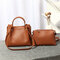 Women Faux Leather Two-piece Set Bucket Bag Handbag Shoulder Bag - Brown
