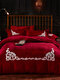 4Pcs Crystal Velvet Towel Embroidered Plain Color Comfy Bedding Set Sheet Duvet Cover Pillowcase - #02
