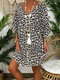 Leopard Printed V-neck Half Sleeve Mini Dress - Leopard