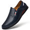 Men Hole Breathable Non Slip Slip On Casual Leather Shoes  - Blue