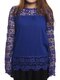 Chiffon Lace Hollow Out Loose Shirts Long Sleeve O-Neck Women Blouses - Blue