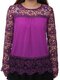 Chiffon Lace Hollow Out Loose Shirts Long Sleeve O-Neck Women Blouses - Purple