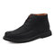 Men Microfiber Leather Round Toe Lace Up Work Style Ankle Boots - Black