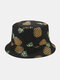 Women & Men Fruit Pineapple Pattern Double-Sided Outdoor Casual Sunshade Bucket Hat - Black