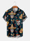 Mens Head Skull Funny Print Lapel Collar Comfy Shirts - Black