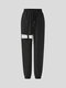 Solid Hollow-out Elastic Knotted Waist Pants - Black