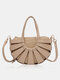 Women Straw PU Leather Hollow Out Handbag Crossbody Bag Satchel Bag Semicircle Bag - Khaki