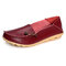 Big Size Comfortable Soft Casual Leather Multi-Way Flat Shoes - Wine Red
