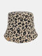 Unisex Polyester Cotton Overlay Leopard Pattern Letter Label All-match Sunshade Bucket Hat - Khaki