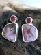 Vintage Geometric Symmetry Women Earrings Colored Opal Ear Stud Jewelry Gift - Silver